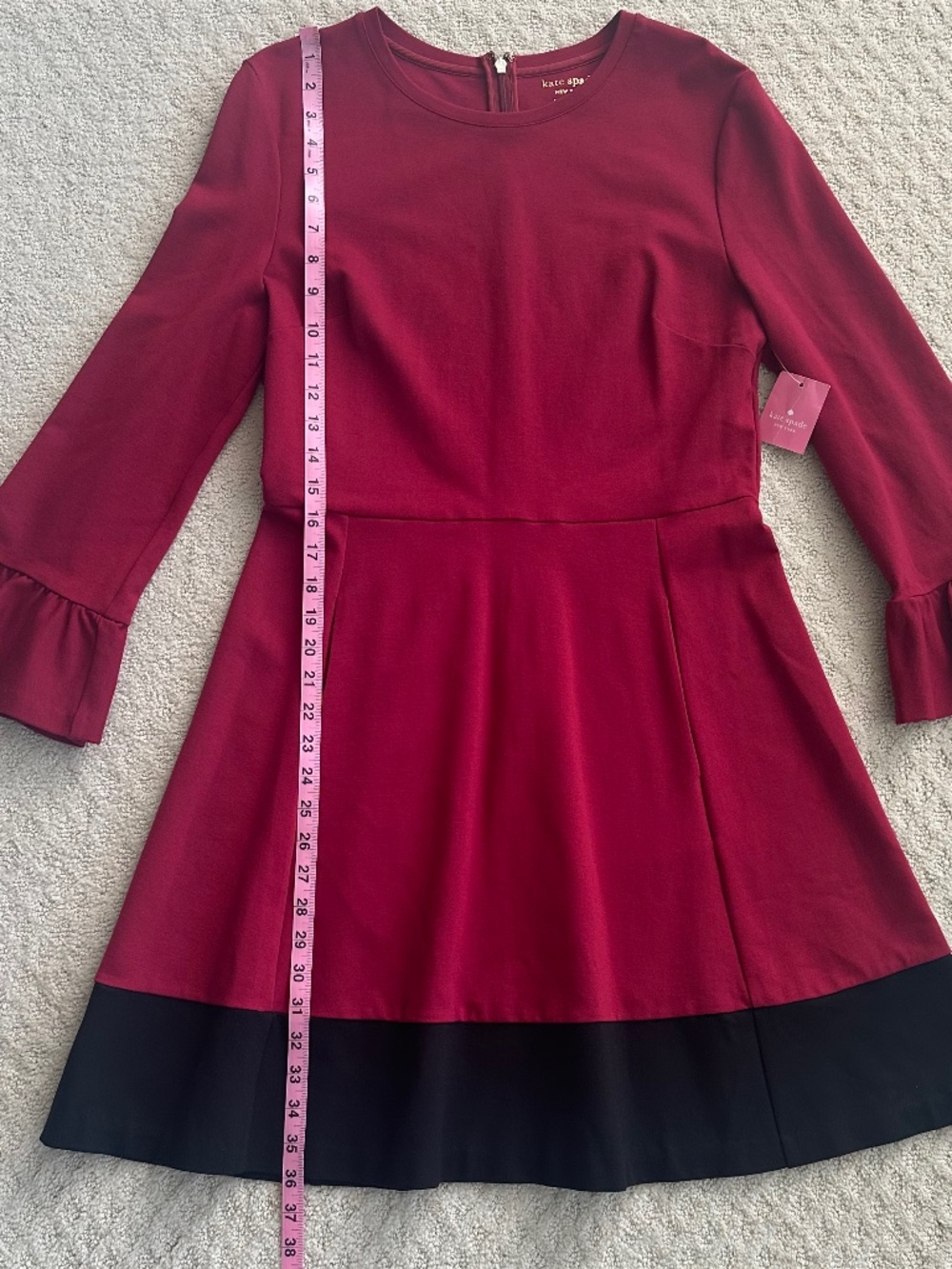 Kate Spade Colorblock Bell Sleeve Ponte Dress Cranberry L Cocktail Party Preppy - Picture 15 of 16